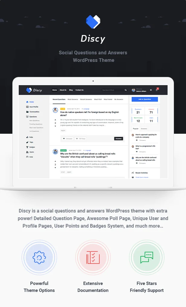 Discy v5.3 - Social Questions and Answers WordPress Theme 1 Tính năng Discy Theme