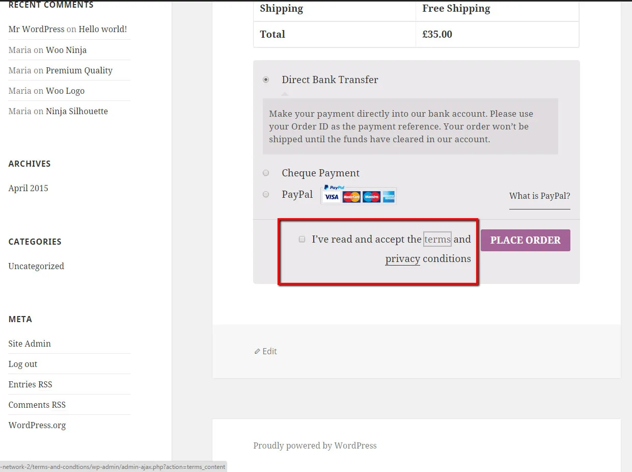 Tính năng YITH WooCommerce Terms & Conditions Popup