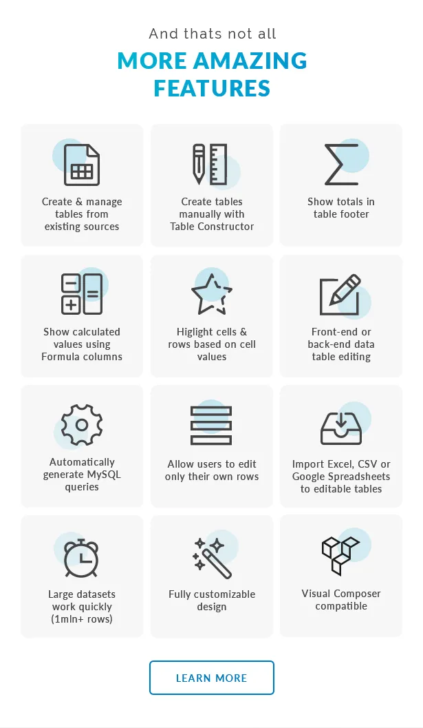 Tính năng wpDataTables plugin