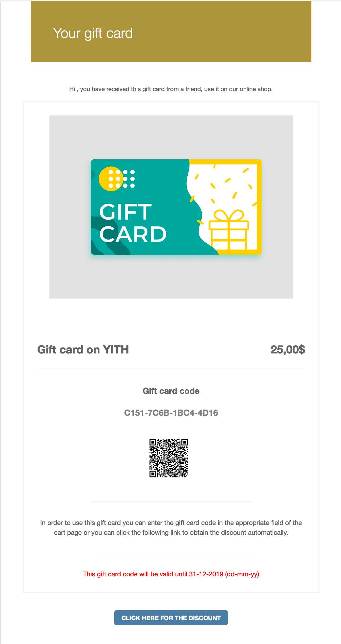 Email - YITH WooCommerce Gift Cards Premium