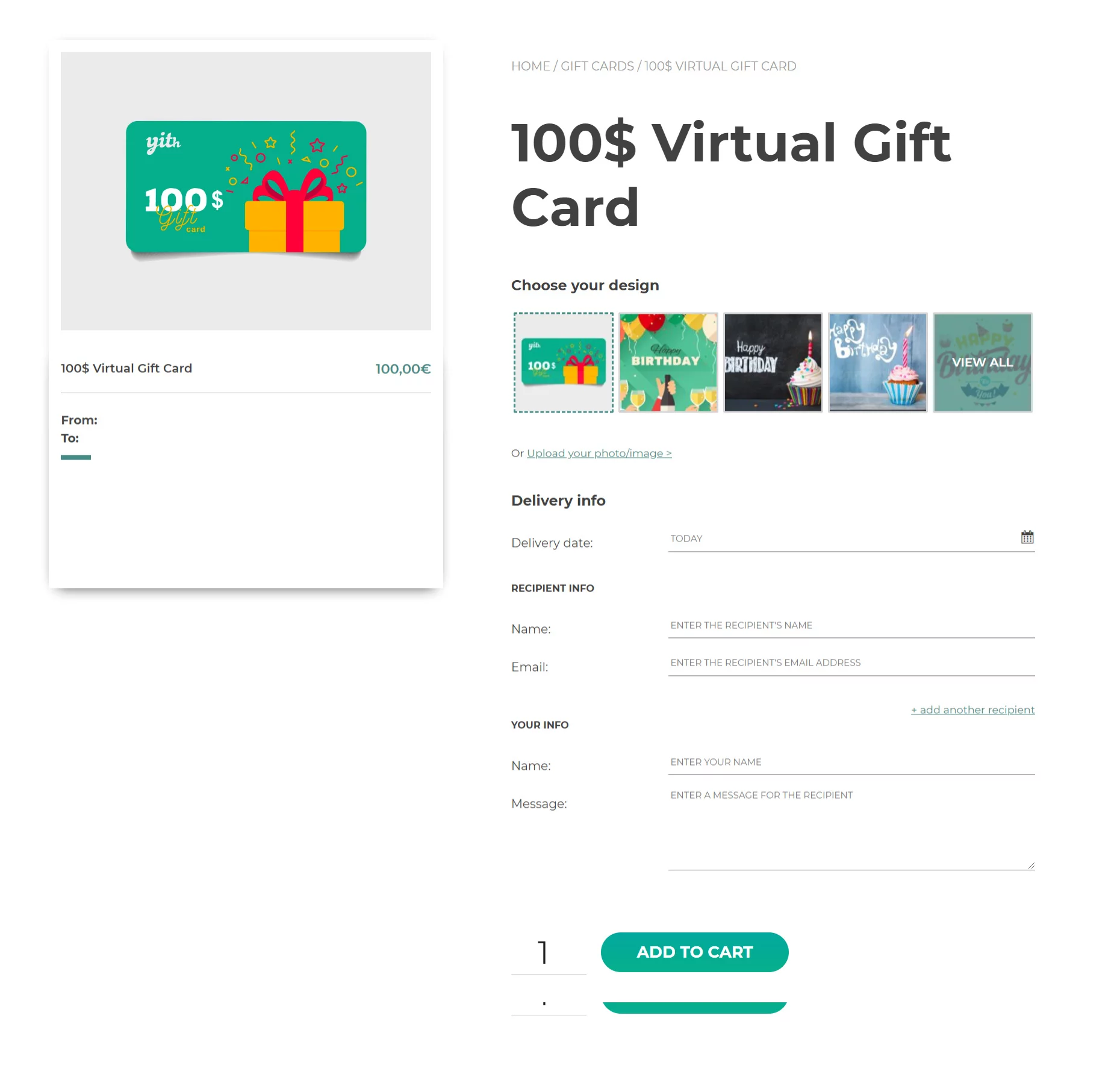 Example YITH WooCommerce Gift Cards Premium