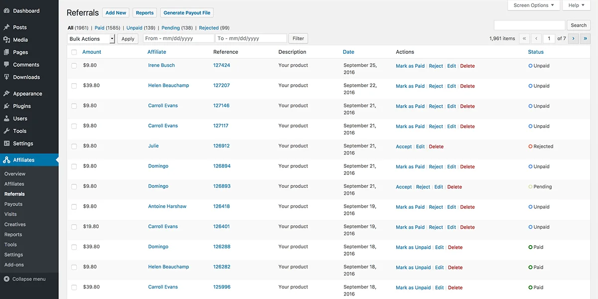 Tính năng AffiliateWP - Affiliate Plugin for WordPress