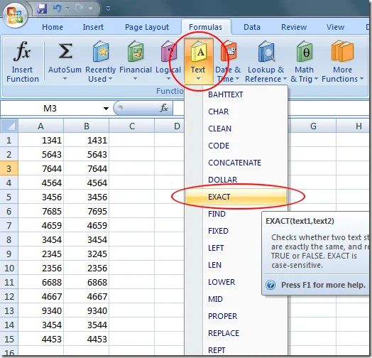 Nhấp vào Công thức chính xác của Excel