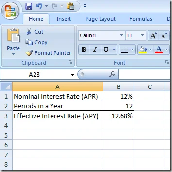 Hàm EFFECT của Excel để tính toán APY