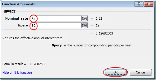 Cửa sổ đối số chức năng của Excel