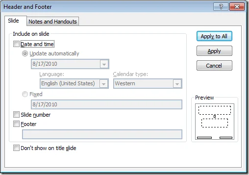 Cửa sổ đầu trang và chân trang trong PowerPoint