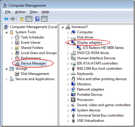 Tìm máy chiếu trong Trình quản lý thiết bị Windows 7