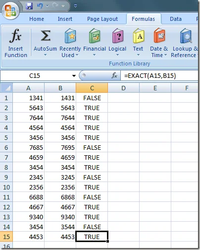 Giá trị đúng và sai trong hàm chính xác của Excel