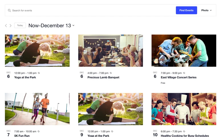 Tính năng Events Calendar PRO