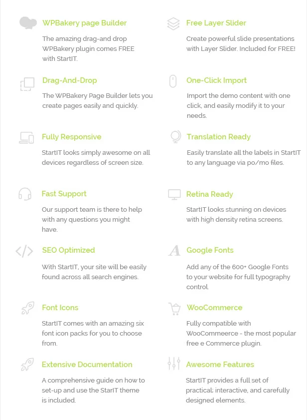 Startit v4.4 - Fresh Startup Business Theme 1 Tính năng StartIT - Fresh Startup Business Theme