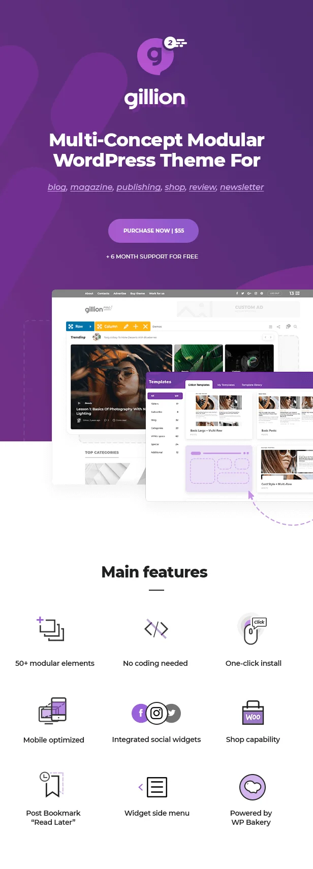 Gillion v4.3 | Multi-Concept Blog/Magazine & Shop WordPress AMP Theme 1 Tính năng nổi bật Gillion | Multi-Concept Blog/Magazine & Shop WordPress AMP Theme