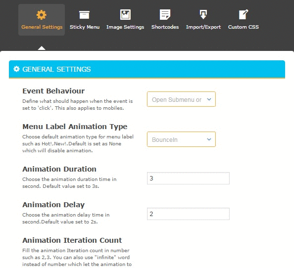 WP Mega Menu Pro General settings