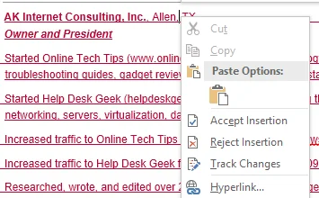 Cách sử dụng So sánh & Kết hợp tài liệu trong Word 11 chấp nhận chèn