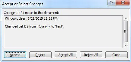 Cách theo dõi các thay đổi trong Excel 6 chấp nhận từ chối thay đổi