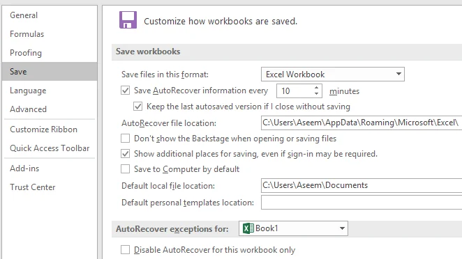 Cách sử dụng các tính năng AutoRecover và AutoBackup của Excel 2 tùy chọn tự động excel