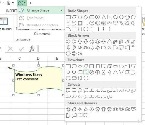 Cách thêm nhận xét vào ô bảng tính Excel 17 thay đổi hình dạng bình luận