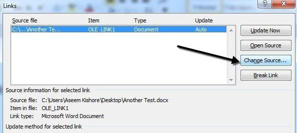 Hướng dẫn cơ bản để sửa chữa tệp Word bị hỏng 11 thay đổi liên kết nguồn