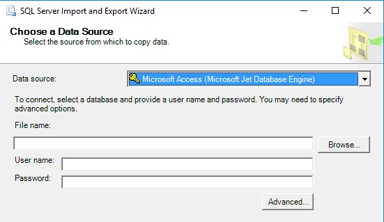 Di chuyển dữ liệu từ MS Truy cập vào cơ sở dữ liệu máy chủ SQL 5 chọn nguồn dữ liệu