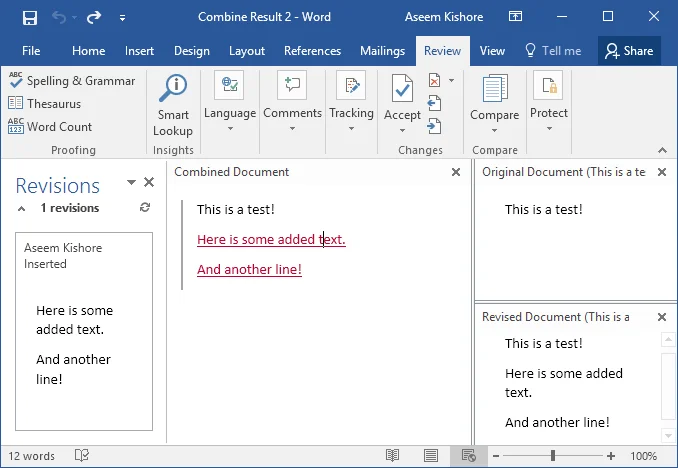 Cách sử dụng So sánh & Kết hợp tài liệu trong Word 12 kết hợp tài liệu từ