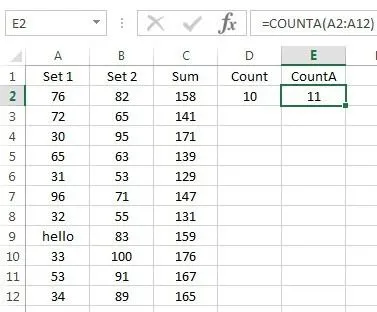 Sử dụng các hàm tóm tắt để tóm tắt dữ liệu trong Excel 7 đếm so với đếm