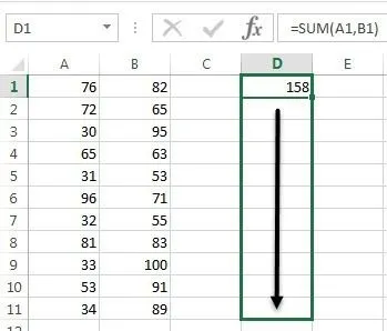 Sử dụng các hàm tóm tắt để tóm tắt dữ liệu trong Excel 4 kéo công thức xuống