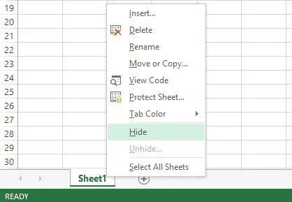 Cách ẩn trang tính, ô, cột và công thức trong Excel 1 tấm ẩn excel