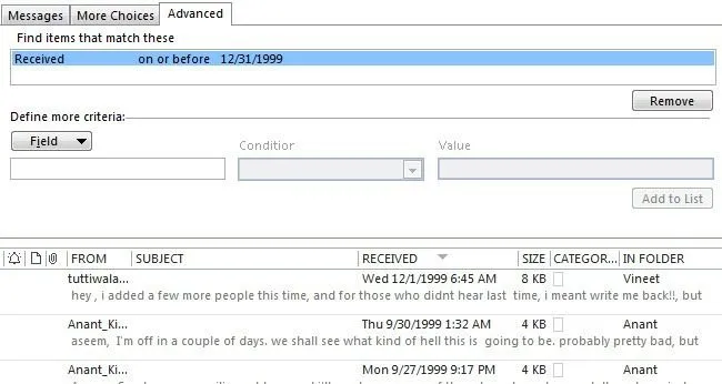 Tìm kiếm Email Outlook theo người gửi, ngày, từ khóa, kích thước và hơn thế nữa 19 tìm email cũ nhất