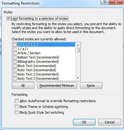 Ẩn văn bản và hiển thị văn bản ẩn trong Word 11 hạn chế định dạng