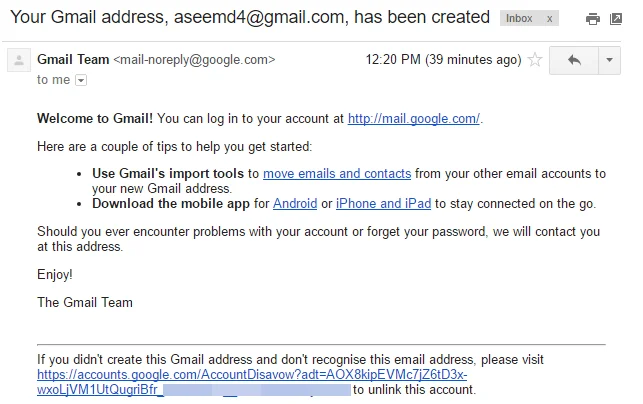 địa chỉ gmail được tạo