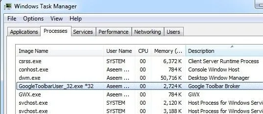 quá trình sử dụng thanh công cụ google