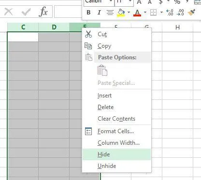 Cách ẩn trang tính, ô, cột và công thức trong Excel 9 cột ẩn