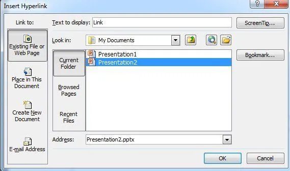 Liên kết đến các trang trình bày cụ thể trong các bản trình bày PowerPoint khác 2 tập tin siêu liên kết