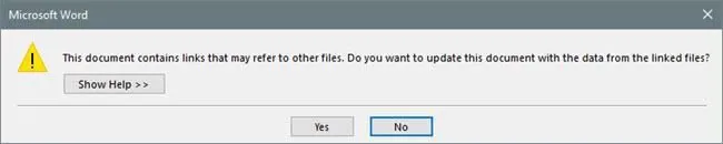 Chèn một bảng tính Excel vào một tài liệu Word 2 từ tập tin liên kết