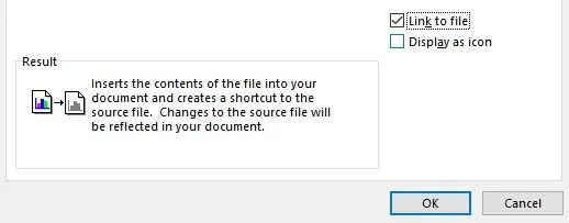 Chèn một bảng tính Excel vào một tài liệu Word 6 từ đối tượng liên kết