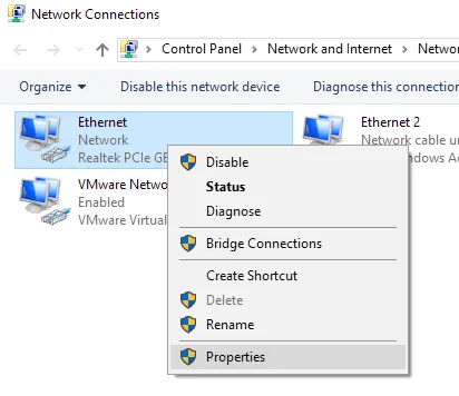 thuộc tính bộ điều hợp mạng