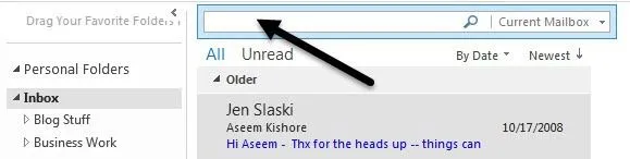 Tìm kiếm Email Outlook theo người gửi, ngày, từ khóa, kích thước và hơn thế nữa 1 hộp tìm kiếm triển vọng