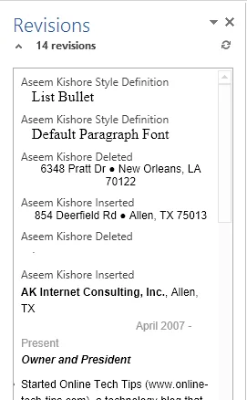 Cách sử dụng So sánh & Kết hợp tài liệu trong Word 4 sửa đổi danh sách từ