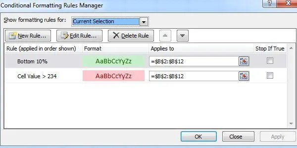 Định dạng các ô bằng cách sử dụng định dạng có điều kiện trong Excel 9 trình quản lý quy tắc