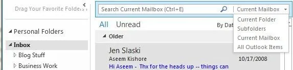 Tìm kiếm Email Outlook theo người gửi, ngày, từ khóa, kích thước và hơn thế nữa 7 triển vọng hộp tìm kiếm