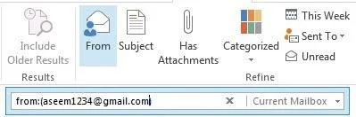 Tìm kiếm Email Outlook theo người gửi, ngày, từ khóa, kích thước và hơn thế nữa 10 tìm kiếm bởi người gửi