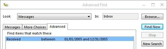 Tìm kiếm Email Outlook theo người gửi, ngày, từ khóa, kích thước và hơn thế nữa 18 phạm vi ngày tìm kiếm