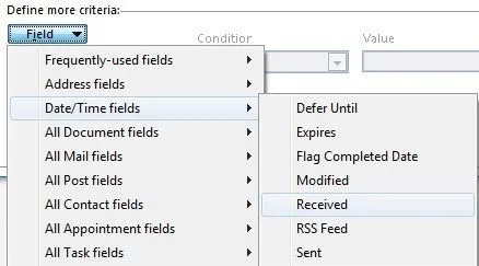 Tìm kiếm Email Outlook theo người gửi, ngày, từ khóa, kích thước và hơn thế nữa 16 lĩnh vực tìm kiếm