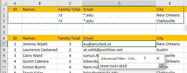 Cách lọc dữ liệu trong Excel 16 chọn phạm vi tiêu chí