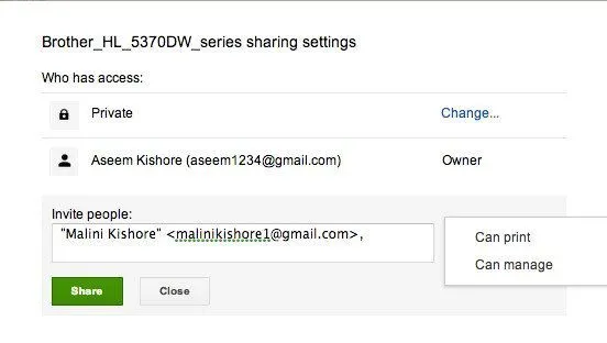 Chia sẻ máy in gcp