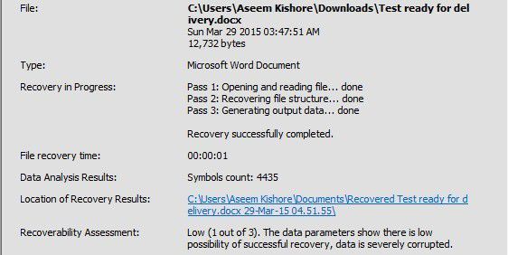 kết quả phục hồi từ