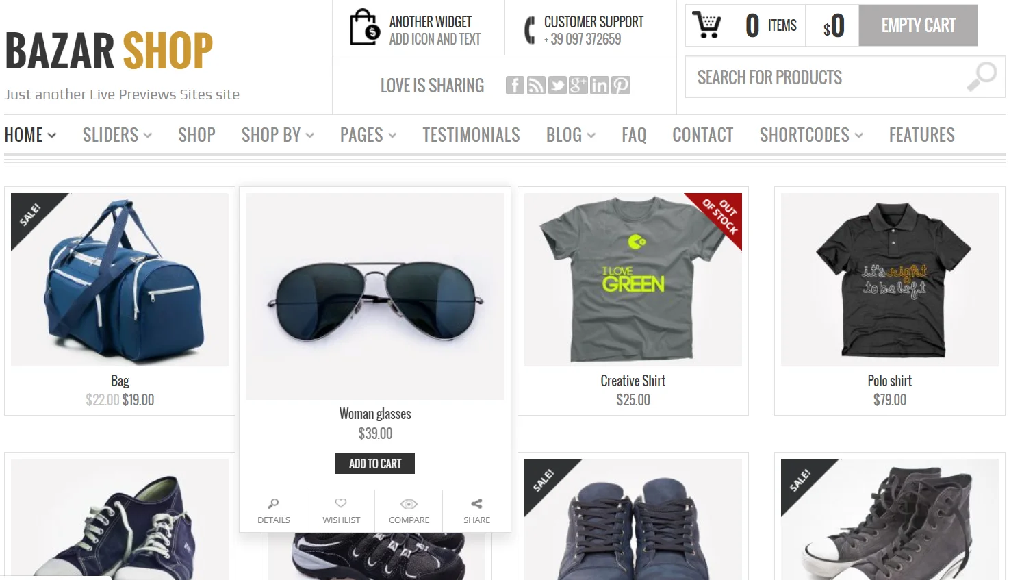 Tính năng Bazar Shop Theme