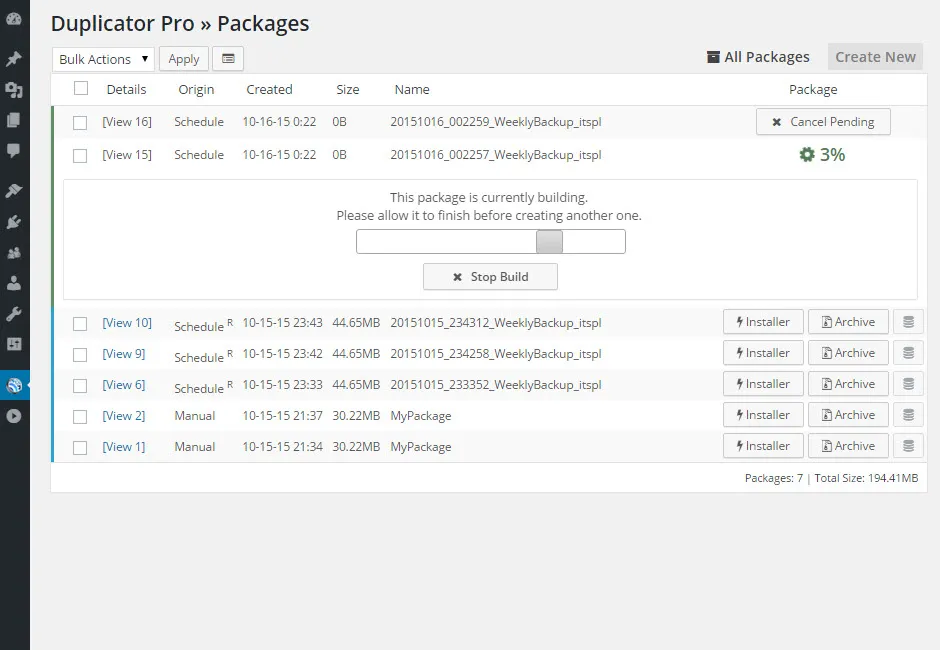 Tính năng Duplicator Pro plugin