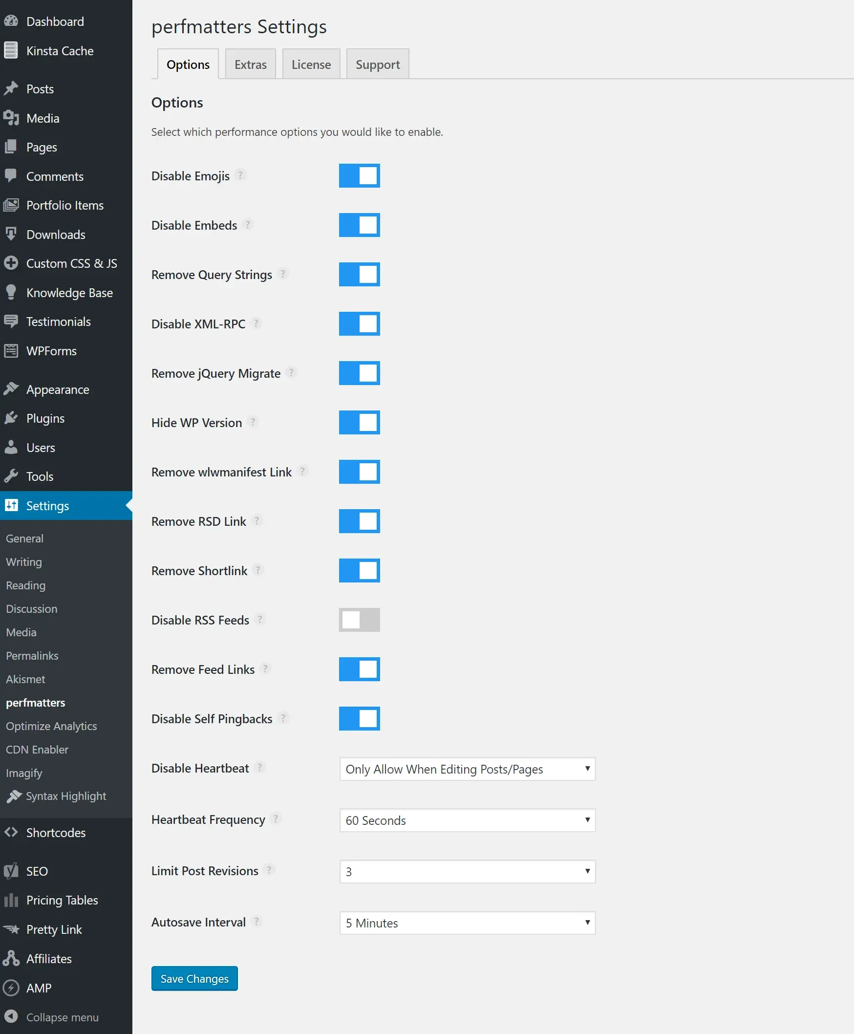 Tính năng Perfmatters Plugin