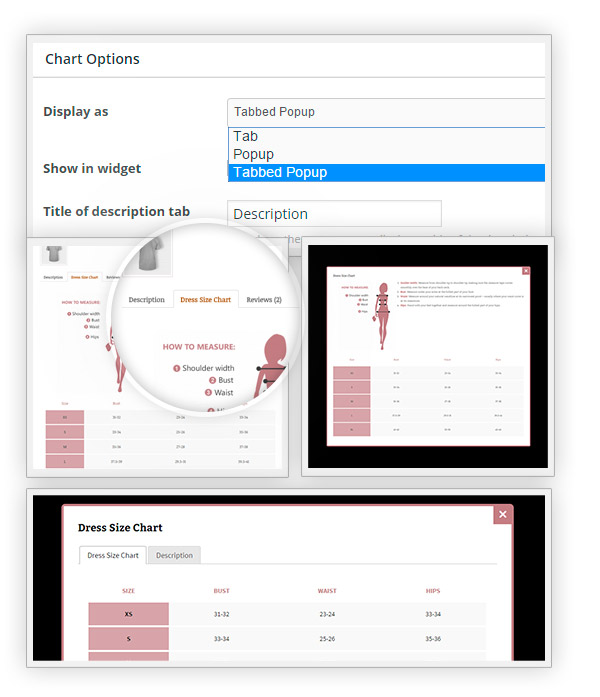 Tính năng YITH Product Size Charts for WooCommerce Premium