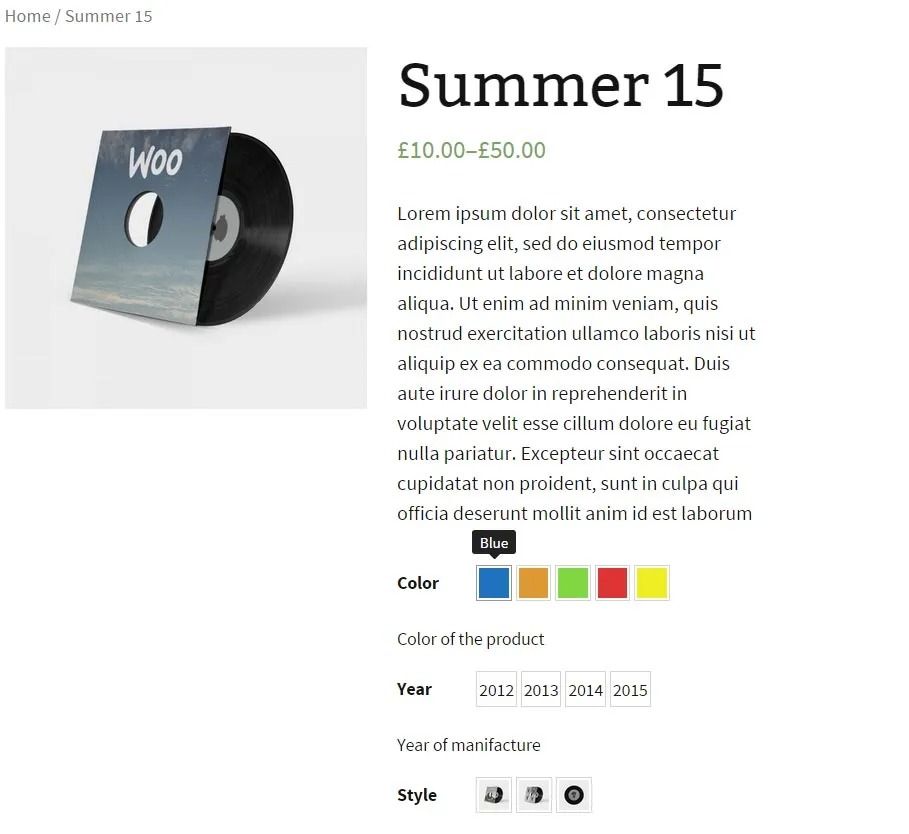 Tính năng YITH WOOCOMMERCE COLOR AND LABEL VARIATIONS